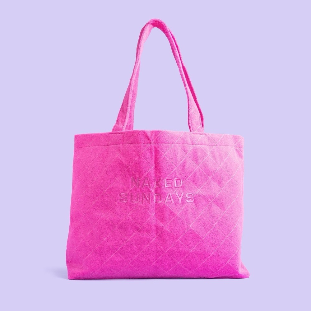 NIP Pink Era Naked Sundays Pink Solid Terry Cloth‎ Toweling Beach Bag Soft Fold
